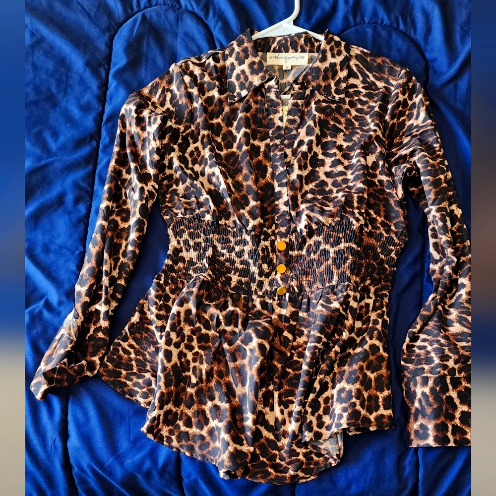 Leopard Print Button-Up Blouse